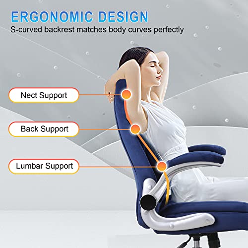Reficcer Blue Office Chair, Velvet Executive Office Chair With Wheels, 90-120° Rocking Ergonomic Computer Desk Chair With Lumbar Support And Armrests, High Back Swivel Chair, Adjustable Height #TOP6