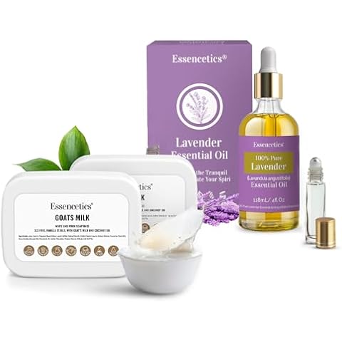 4 fl oz Lavender Essential Oil Blend & 5 LB Goat Milk Soap Base Bundle - Organic & SLS-Free - Relaxing Soap-Making Kit Cover
