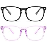 livho 2 Pack Blue Light Blocking Glasses, Computer Reading/Gaming/TV/Phones Glasses for Women Men,Anti Eyestrain & UV Glare(Light Blcak+Clear Purple)