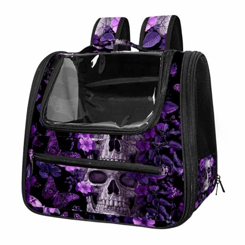 otnrnondcl Skull Purple Butterflies (3) Pet Carrier Airline Approved Soft Sided Portable Cozy Travel Pet Bag, Car Seat Safe Carrier for Cats and Dogs