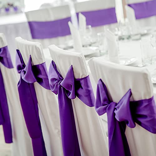 Chanruner White Satin Chair Sashes Ties Chair Ribbon Bows For Wedding Banquet Party (Purple, 50Pcs) #TOP2