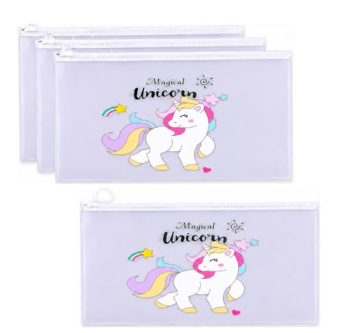 Image of ECLET Designer Pack of 4 Unicorn Transparent Pencil Pouches | Multipurpose Zipper Pen Pencil Case for Kids Return Gifts um