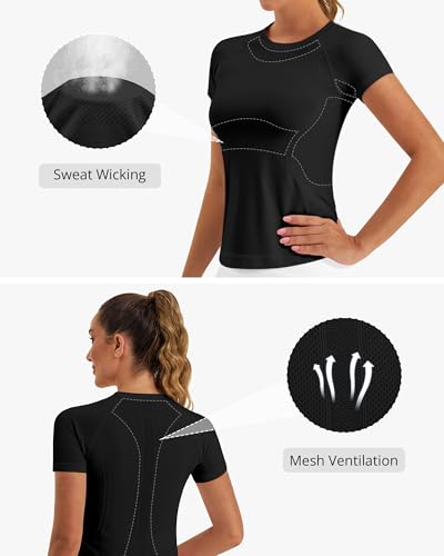 Image of Stelle Women Workout Tops Short Sleeve Seamless Athletic Shirts Yoga Gym Sports Breathable Tees