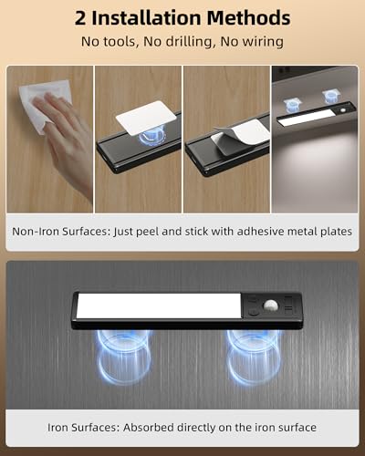 Image of EZVALO 8 inch Under Cabinet Lighting, 2400mAh USB-C Rechargeable Motion Sensor Light, 3 Color Temps, 5-Level Dimmable Magnetic Wireless Closet Lights for Kitchen, Pantry, Stairs (2 Pack)