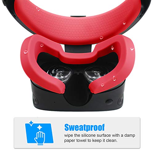Amvr Vr Mask Silicone Protective Cover & Front Foam And Rear Foam Silicone Cover Suit Set For Oculus Rift S Headset Sweatproof Waterproof Anti-Dirty Replacement Face Pads Accessories (Red) #TOP2