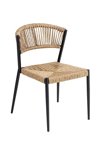 METRO Professional Chaise de Terrasse Lario, Rotin PE/Aluminium, 53 x 60 x 78 cm, Résistant aux intempéries, Empilable, Beige/Noire