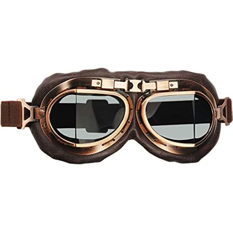 TYSKL Motorcycle Goggles Vintage Pilot Leather Riding Glasses Scooter ATV Off-Road Anti-Scratch Dust Proof Eyewear for Men Women Adult (Grey lens) Cover