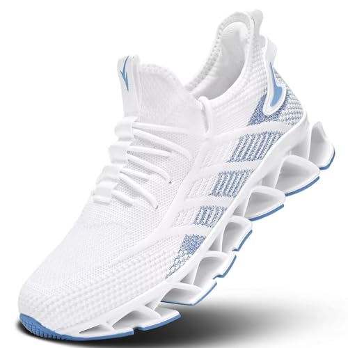 Men's Fashion Sneakers Blade Slip on Walking Running Shoes Tennis Casual Comfort Non Slip Work Sport Athletic Trainer White Blue 8