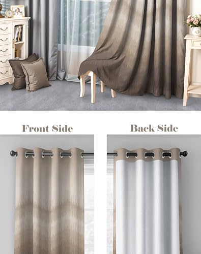 Image of Kivo Digital Print 85% Blackout Curtains for Long Door /Window, Thermal Insulated, Tie Back, Wider Width 50 in, Eyelet Curtains for Living Room /Bedroom(Chiku 9 ft Set of 1)