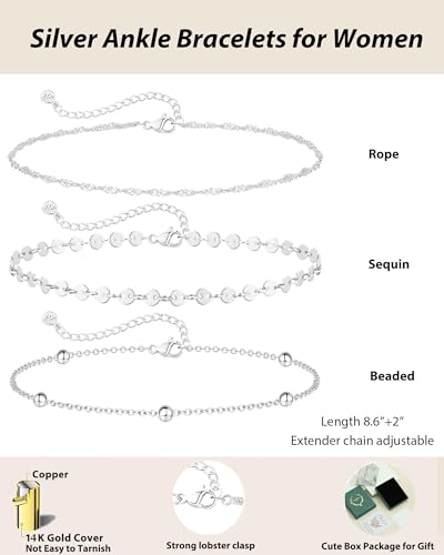 Image of ZHESHY Gold Silver Ankle Bracelets for Women 14K Gold Plated Anklets for Women Waterproof Cuban Link Heart Chain Anklets Set Non Tarnish Dainty Layered Anklet Bracelets for Women Summer Beach Jewelry