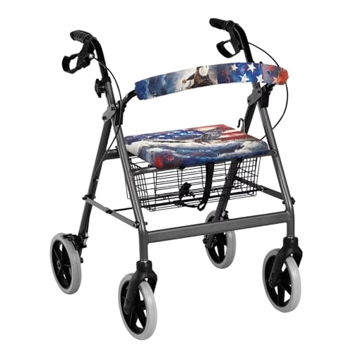 LedBack American Flag Walker Accessories Eagle Printed Rollator Walker Seat and Backrest Covers Soft Dust Cover Green Decor 2 Piece Walker Seat Cover Sets
