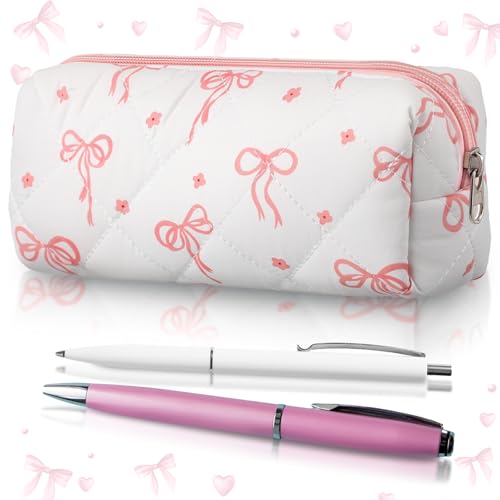Image of Sherr Coquette Bow Pencil Case Pink Bow Cute Pencil Pouch Soft Cotton Storage Bag Aesthetic Pattern Gift Makeup Pouch Cosmetic Bag for Women Adults