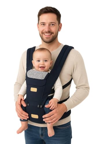 Sharth Baby Carrier with Hip Seat, 6-in-1 Infants & Toddlers (7-41 lbs) Carrier, Fully Adjustable Hip Seat Carrier to Fit All Parents, All-Season Baby Carrier - Dark Blue