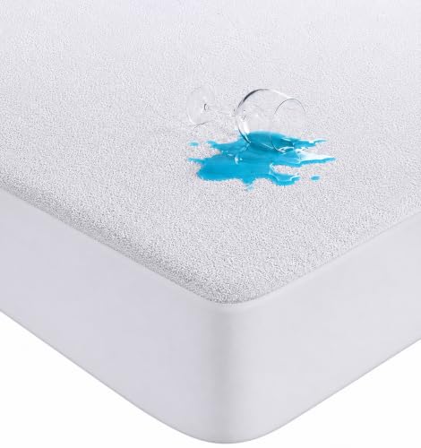 4AS 100% Waterproof Mattress Protector Super Absorbent & Aloe Vera Treated Terry Towel with Deep 30cm Fitted Skirt for Extra Comfort King Size Mattress Protector (150x200+30 cm)