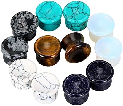Qmcandy 6 Pairs Natural Stone Concave Ear Plugs Saddle Gauges Expander Stretchers Body Piercing Set Gauge 00G