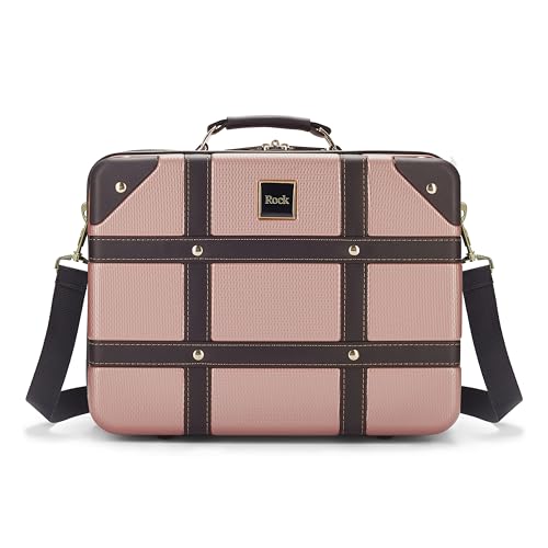 Rock Vintage Vanity Hard Shell Vanity Case in Pink – Hand Luggage Approved, Removable Shoulder & Suitcase Handle Strap, Lockable Zips – 29.5 x 37 x19cm 1.3KG