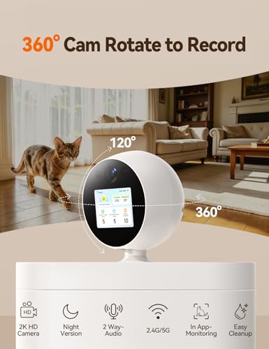 FEELNEEDY Automatic Cat Feeder with Camera 360°, 2k HD Video Night Vision, AI-Powered for Auto Pet Tracking, 5G/2.4G Wi-Fi & 2-Way Audio, Smart APP Control, Low Food Alert, 5.5L Timed Pet Feeder — view 2