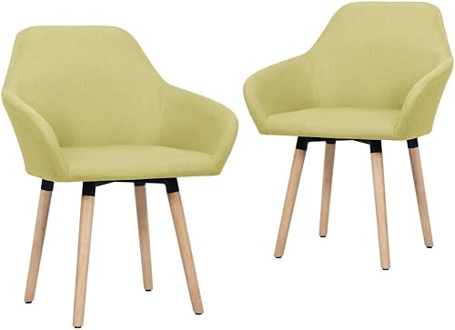 Juego de 2 sillas de comedor de tela verde, modernas sillas de cocina ergonómicas tapizadas, patas de madera para comedor