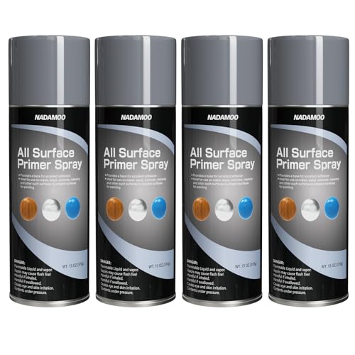 NADAMOO All Surface Primer Spray One-Part Epoxy Primer Matte Gray 4 Cans Enhance Adhesion for Multi Surface - Porcelain Glass Metal Plastic Wood