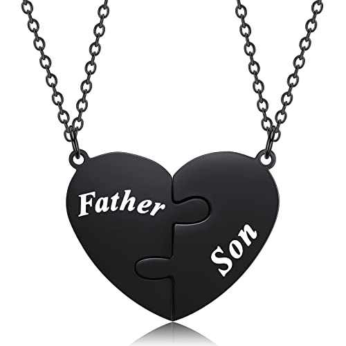 Mother & Father Gifts - Daughter & Son Heart Matching Necklace Set | for Dad & Son, Black