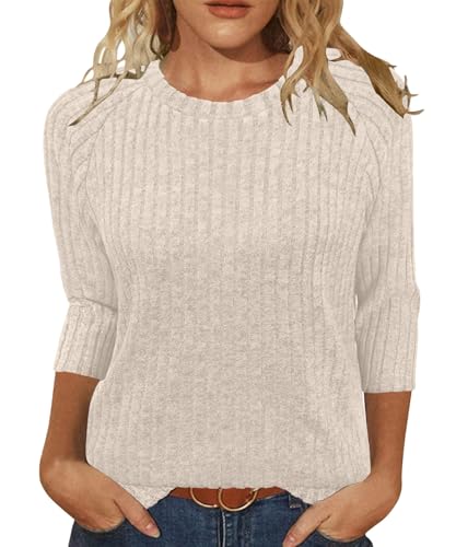 Image of JomeDesign Sweaters for Women 3 /4 Sleeve Shirts Crew Neck Sweatshirts Loose Casual Blouses Fashion Tops