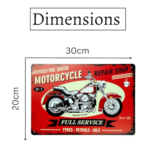 Image of Decorative Retro Metal Signs Wall Plate - 12x8 Inch (Smith Motorcycle Repair) | Weatherproof Vintage Metal Sign Plate for Cafe, Home, Bar, Garage | Decorative Wall Hanging Sign Board