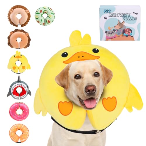 Image of KOOLTAIL Inflatable Dog Cone Collar, Soft Donut E Collar for Dogs After Surgery to Stop Licking Enhanced Alternative, Blow Up Pet Neck Pillow Recovery Adjustable Cone for Dog Cat, Upgrade Size, Duck L