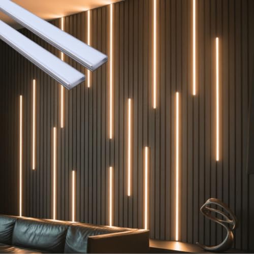 Image of Lighting 18x6mm LED Strip Lights 1 Meter Aluminium Rectangular Concealed Profile Light Channels with Diffused Cover, End Caps and Mounting Clips Without LED Straight Linear, (Pack of 10)