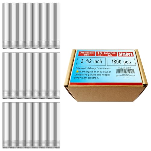 16 Gauge 304 Stainless Steel Straight Finish Nails, Assorted Size Project Pack for Pneumatic, Electric Finish Nailer or Nail Gun (2-1/2
