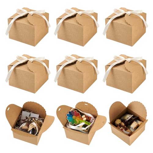 Boutigem Lot de 10 boîtes à dragées carrées en papier kraft avec ruban pour fête de mariage, anniversaire, Noël, Saint-Valentin, 12 x 12 x 9 cm
