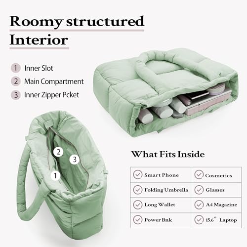 Image of Puffer Tote Bag for Women, Quilted Shoulder handbag for Travel, Work, Gym