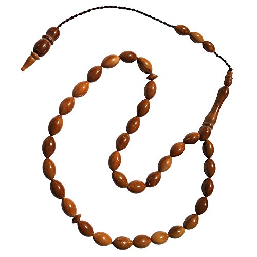 Preisvergleich Produktbild Gebetskette, Rosenkranz, aus kleinen, ovalen "Dattelsamen", handgefertigt, 33 Perlen im türkischen Stil, exotische Koka-Kuka-Samen, muslimische Gebetsperlen, islamischer Rosenkranz