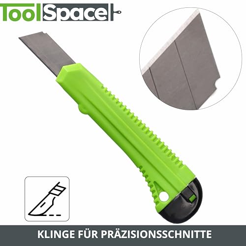 ToolSpace 20 Stück Cuttermesser Set 18 mm 20x Teppichmesser Scharfe Klinge Robustes Profi Cutter Messer Stanleymesser Kattermesser Tapeziermesser Besser als Einweg Stanley Messer mit Abbrechklinge