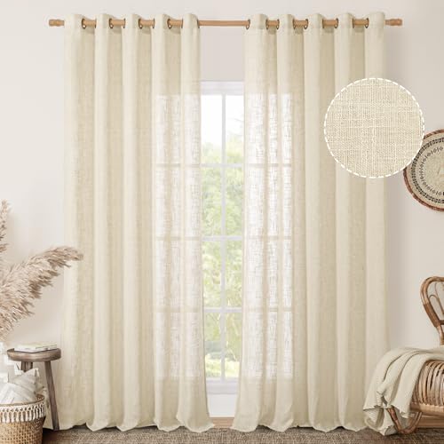 Image of LAMIT Linen Curtains 84 Inches Long for Living Room, Bronze Grommet Linen Light Filtering Window Treatments Semi Sheer Modern Drapes for Bedroom,2 Panels Set 60 x 84 Inch, Beige