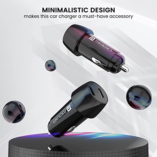 Image of Portronics 40W Car Power 14 Fast Car Charger with Dual Type-C Output, PD Power Delivery, 40 Watts Total, Adapter Compatible with Most Cars & Cellular Phones (Black)