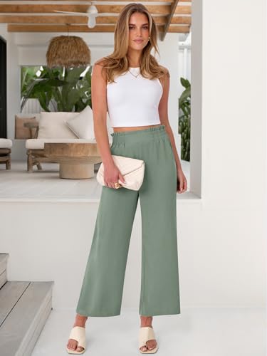 Image of ANRABESS Womens Wide Leg Palazzo Pants Summer Beach High Waisted Cropped Flowy Pants 2026 Dressy Casual Trousers with Pockets