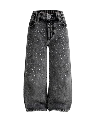 WDIRARA Toddler Girl's Rhinestone Jeans Elastic Waist Straight Leg Denim Pants