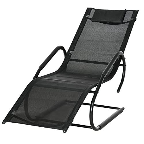 Outsunny Tumbona de Jardín Ergonómica Mecedora Exterior de Texteline Transpirable con Reposacabezas Reposapiés y Reposabrazos para Terraza Patio 160x59,5x83 cm Negro
