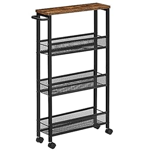 VASAGLE serveerwagen, keukenplank op wielen, smal, keukentrolley, trolley op wielen, 360° draaibare wielen, metalen…