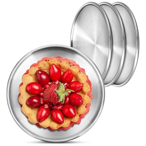 304 Stainless Steel Dinner Plates Set, 4 Pack 5.5 Inch Oven and Dishwasher Safe Metal Food Serving Dishes for Indoor Outdoor Use - Mecus