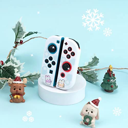 ENFILY Cute Christmas Snow Bunny Rabbit Case Compatible with Nintendo Switch, Dockable Case Cover, E