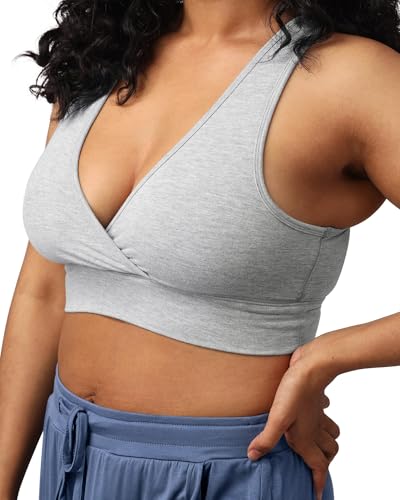Image of Kindred Bravely French Terry Nursing Bra for Breastfeeding and Sleep, Racerback Crossover, Soft and Stretchy Maternity Bra