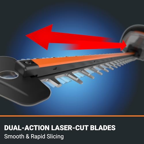 WORX Nitro 24" Cordless Hedge Trimmer, Electric Hedge Trimmer with Dual-Action Blades & 3400 SPM, Brushless Bush Trimmer with 180° Rotating Handle, 2 Batteries & Charger Included, WG286 - Image 6