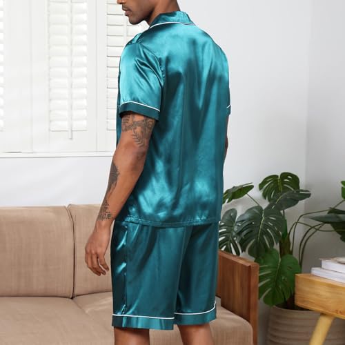 Xiaojmake Mens Silk Satin Pajama Set Short Sleeve Button Down Top Shorts Pjs Sets Loungewear Silky Sleepwear with Pockets3