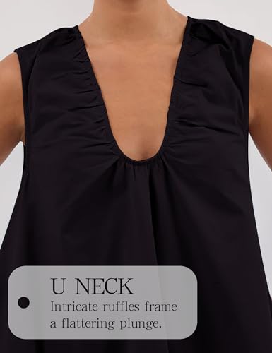 Image of Women's Summer Babydoll Dress Scoop Neck Bubble Mini Dress with Pockets Sleeveless Flowy Tank Preppy Dresses Party