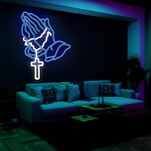 Image of Praying Hands Neon Sign, USB Powered LED Light for Faith Decor | Prayer Wall Decor for Bedroom, Worship Room, Believers Space, Party Decoration and Faith Gift