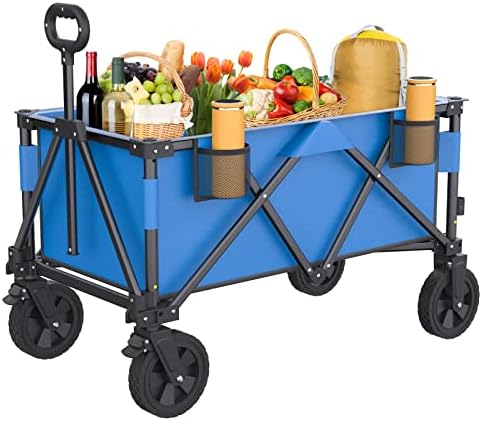 Collapsible Folding Wagon Cart, Outdoor Beach Wagon, Heavy Duty Garden Cart with All-Terrain Wheels, 330 LBS Large Capacity Utility Wagon for Camping Fishing Sports Shopping