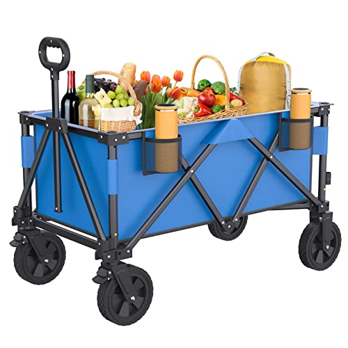 Collapsible Folding Wagon Cart, Outdoor Beach Wagon, Heavy Duty Garden Cart With All-Terrain Wheels, 330 Lbs Large Capacity Utility Wagon For Camping Fishing Sports Shopping #TOP2
