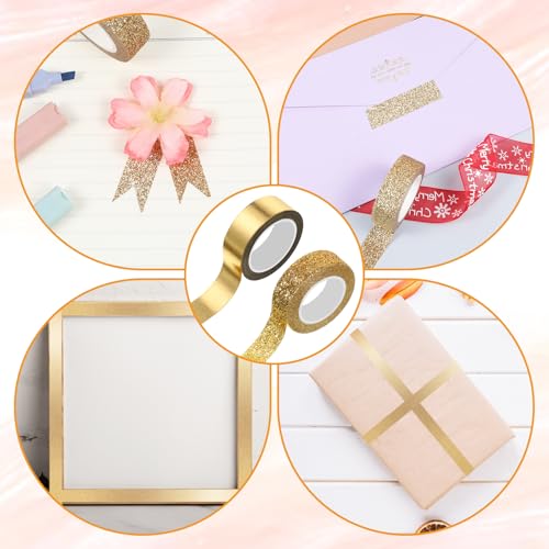 Gtziqa 2 Rolls Foil Washi Tape, 0.59 x 590 inches Self Adhesive Decorative Tape Gold Masking Washi Tapes Decorative Shiny Metallic Tapes for Wall Decoration Mirror Crafts Gift Wrapping - Image 6