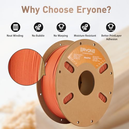 Image of ERYONE Wood PLA Filament 3D Printer PLA Filament 1.75mm + /- 0.03mm, PLA Filament 1KG Cardboard Spool(2.2LBS), Terracotta Wood